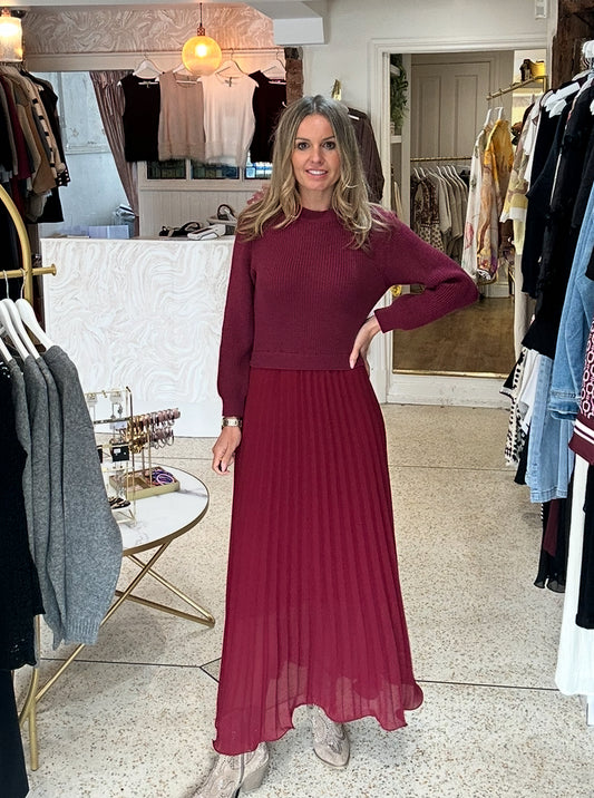 Berry Pleated Jumper Dress