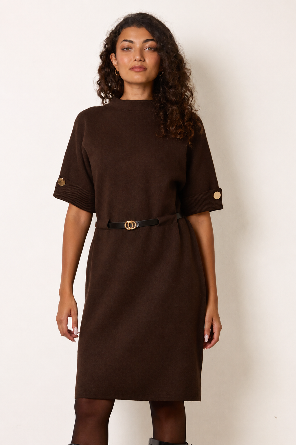 Brown Belted Jumper Dress