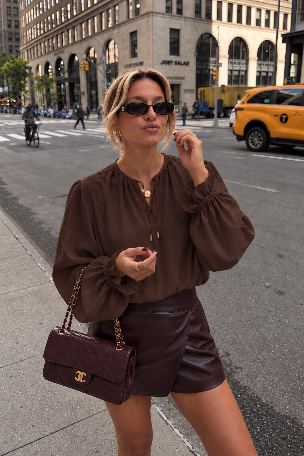 Brown Tie Neck Blouse
