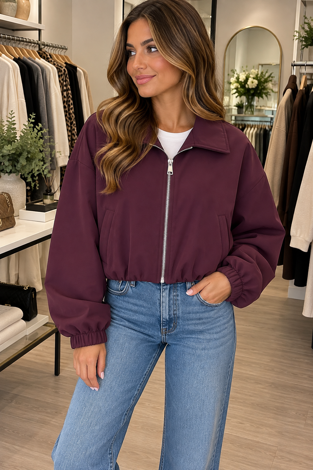 Plum Bomber Jacket