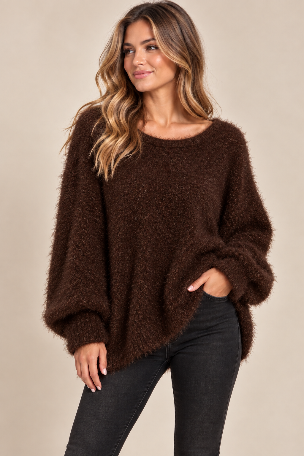 Brown Anouk Fluffy Knit
