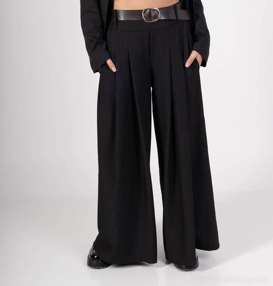 Black Wide Leg Belted Trousers