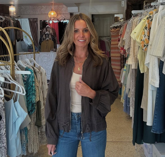 Chocolate Linen Bomber Jacket