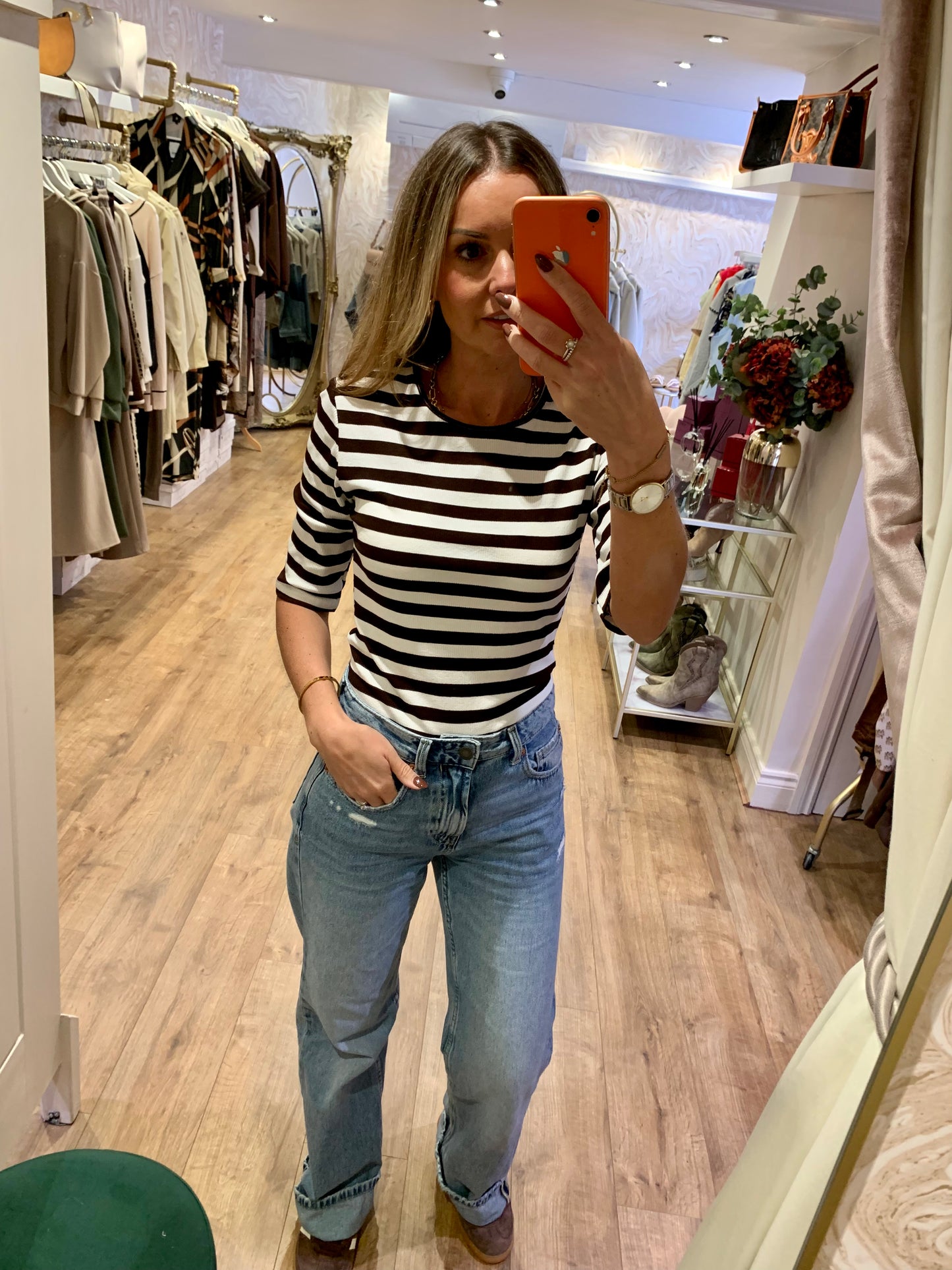 Chocolate Stripe 3/4 Top