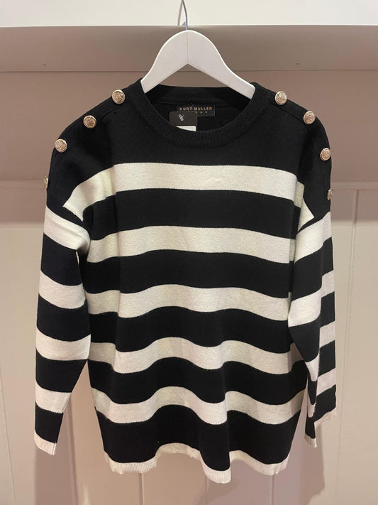 Black Stripe Gold Button Jumper