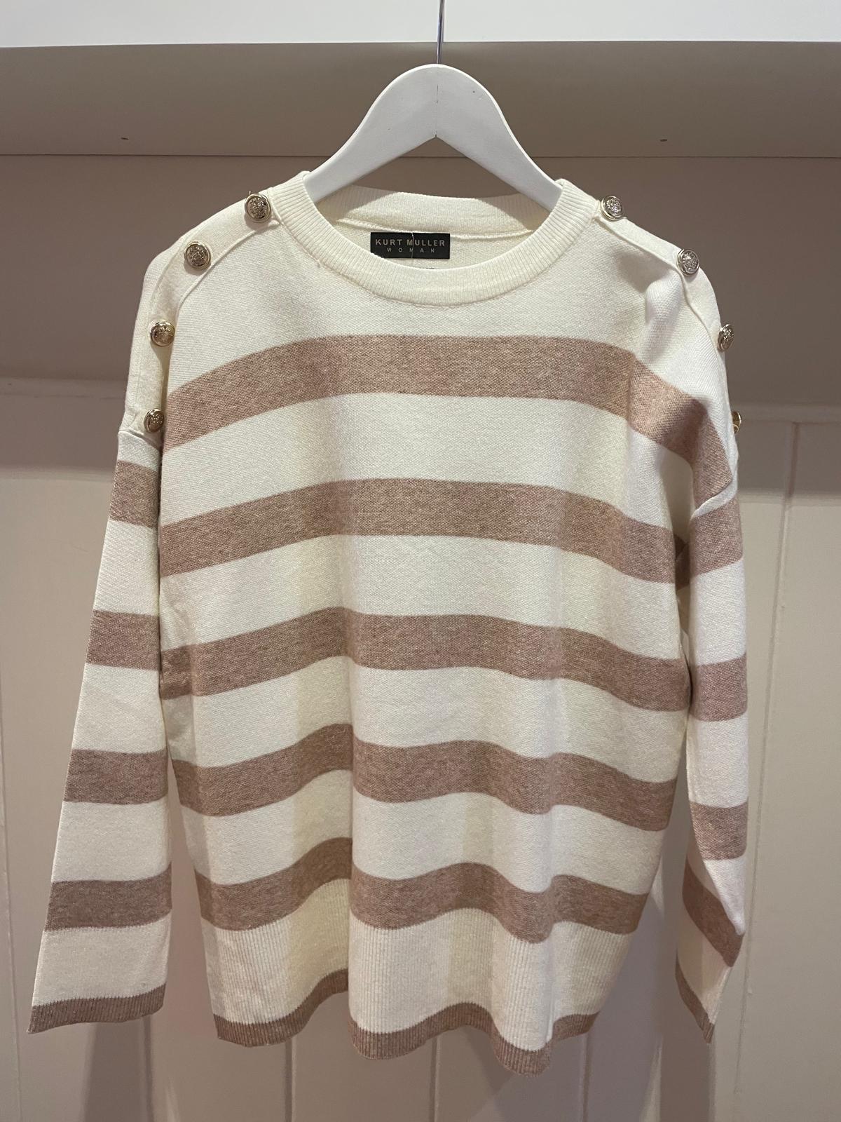 Cream Stripe Gold Button Jumper