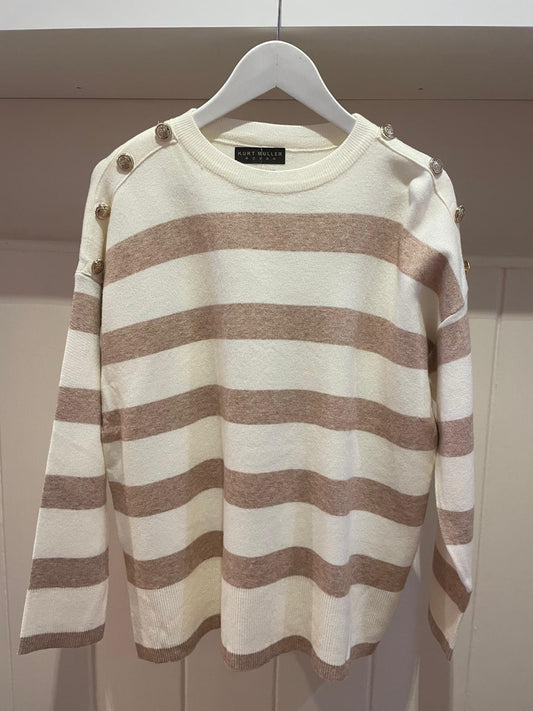 Cream Stripe Gold Button Jumper