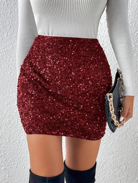 Burgundy Sequin Mini Skirt