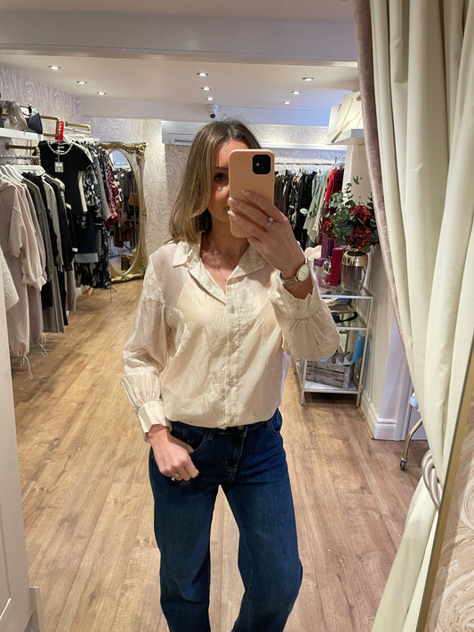 Stone Appliqué Flower Shirt