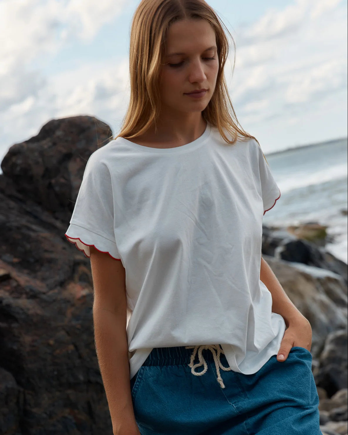 Betty Basics White Sloane Scallop Tee
