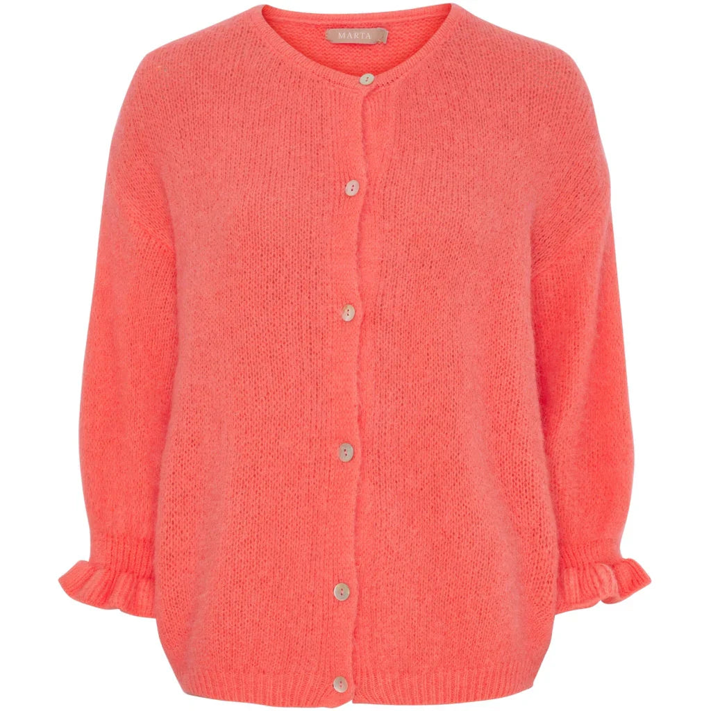 Coral Ruffle Sleeve Cardigan