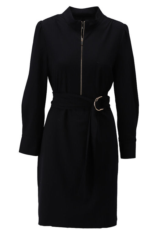 Black zip front dress with matching belt by K-design women fashion.