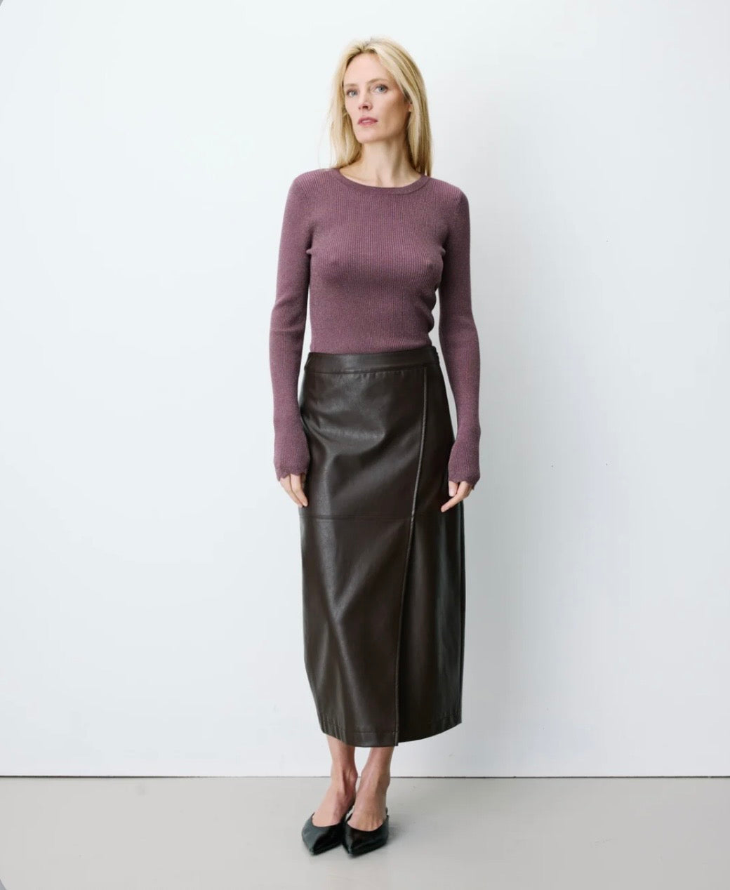 Grace & Mila Chocolate Leather Skirt