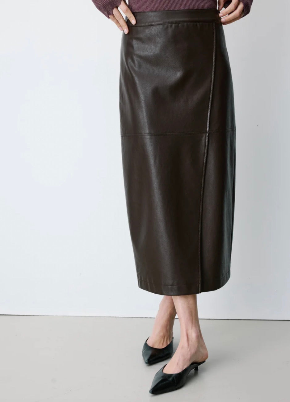 Grace & Mila Chocolate Leather Skirt
