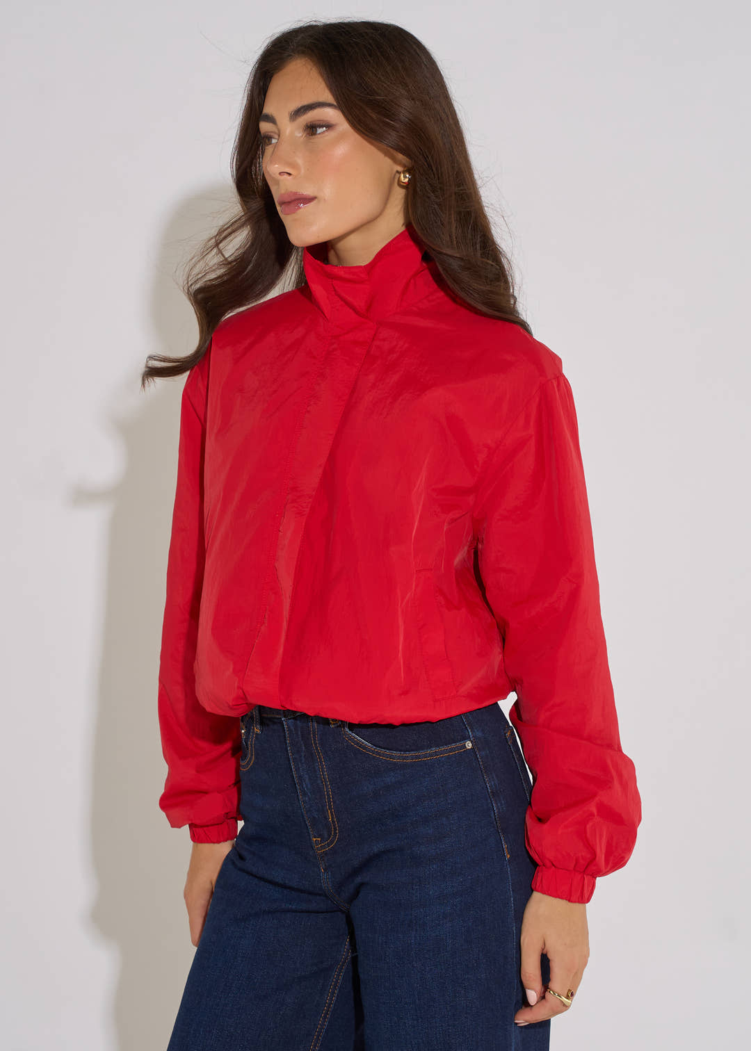 Red Funnel Neck Windbreaker