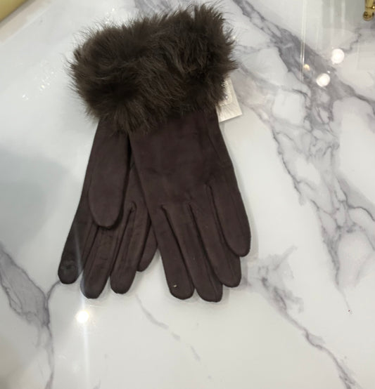 Malissa J Faux Suede Brown Gloves